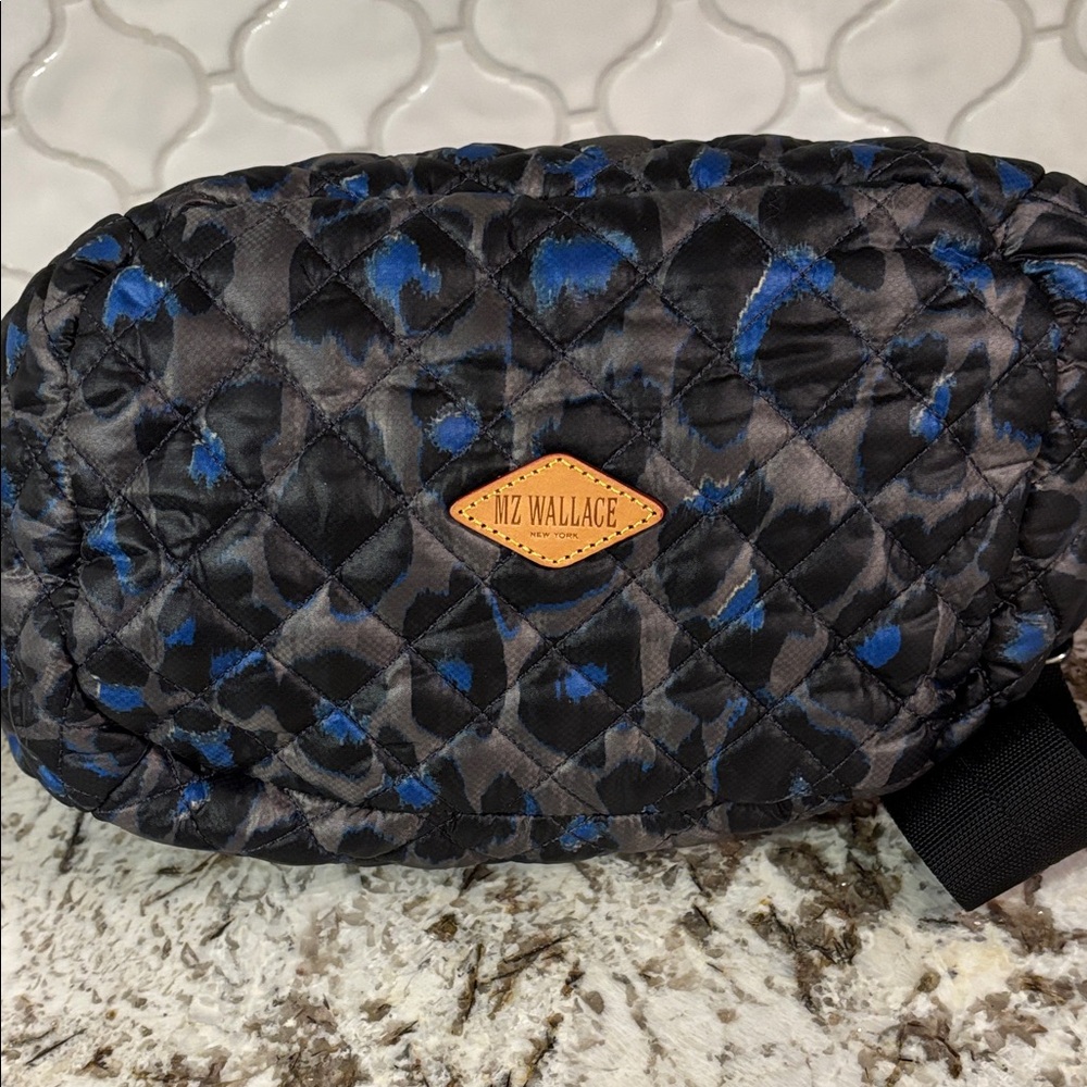 MZ Wallace Quilted Black and Blue Leopard Tote/ Crossbody - Picture 9 of 11